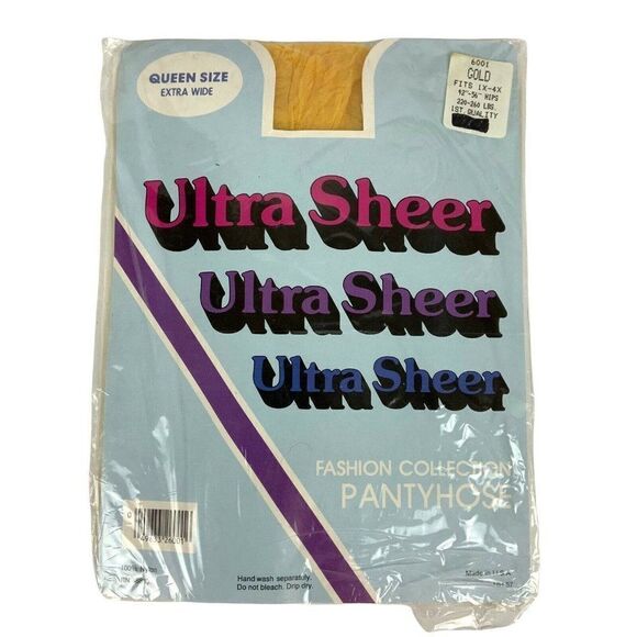 Highland Mills Fashion Pantyhose Queen Size Extra Wide Gold Ultra Sheer NEW - Picture 3 of 4
